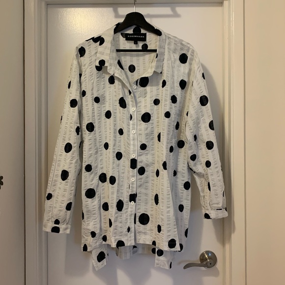 Kokamarina white blouse with black dots, 100% cotton, plus size - Picture 1 of 2